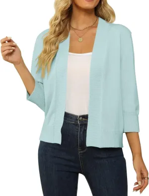 Womens 3/4 Sleeve Cropped Cardigan Sweater Fashion Cardigans Lightweight Knit Sweaters