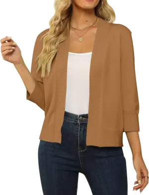 Womens 3/4 Sleeve Cropped Cardigan Sweater Fashion Cardigans Lightweight Knit Sweaters