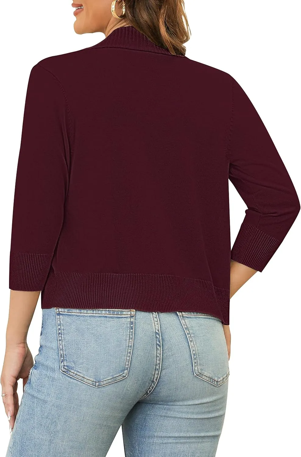 Women's 3/4 Sleeve Cropped Cardigan Sweaters Open Front Bolero Short Shrugs S-XL