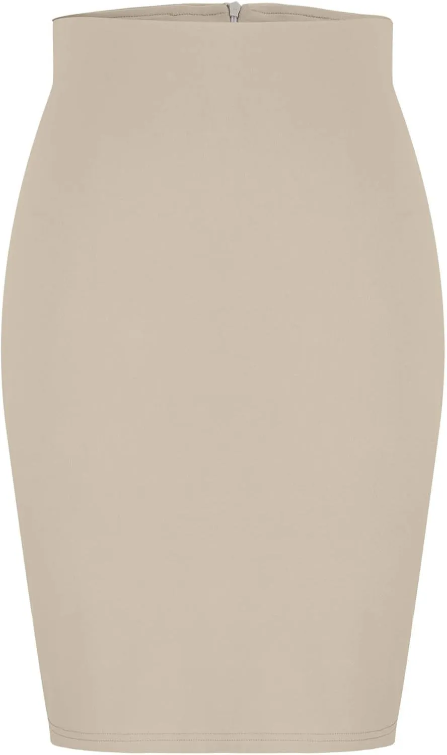 Womens Basic Pencil Skirt Knee Length Office Midi Bodycon High Waist Solid Color Dress Summer Casual Split Skirts