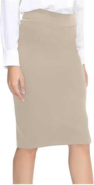 Womens Basic Pencil Skirt Knee Length Office Midi Bodycon High Waist Solid Color Dress Summer Casual Split Skirts