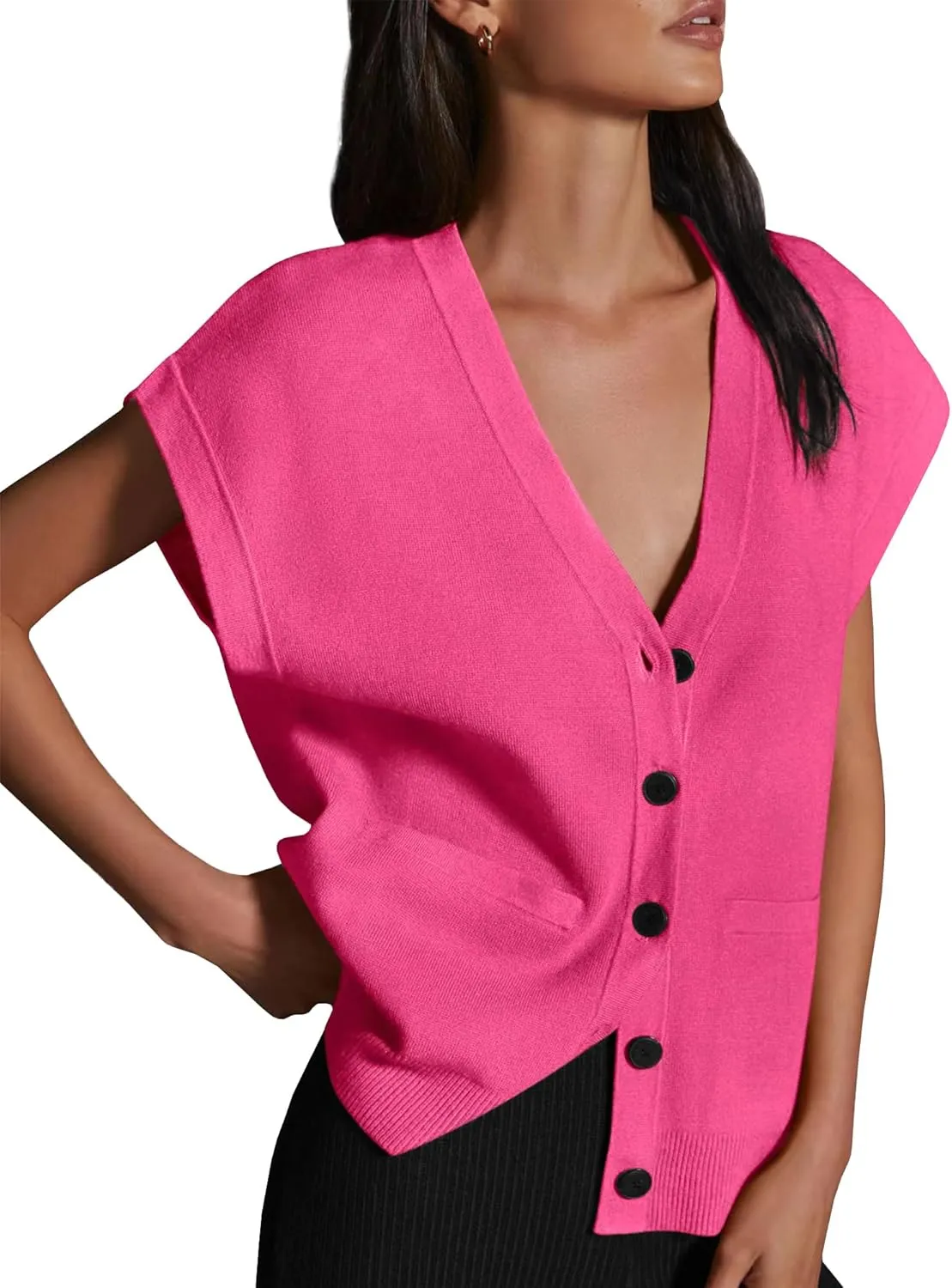 Womens Cardigan Sweater Vest Lightweight V Neck Button Down Cap Sleeve Knit Tops Loose Sleeveless 2025 Spring Outfits