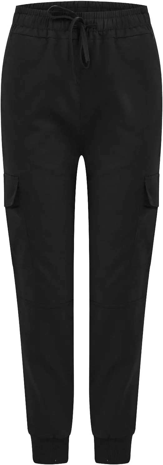 Women's Cargo Pants Tapered Leg Joggers Drawstring High Waist Pants Cotton Casual Hiking Trousers with Pockets