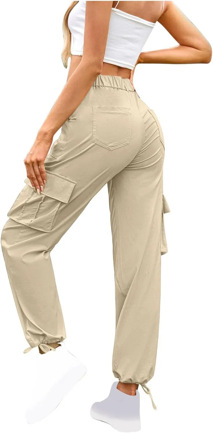 Womens Cargo Pants Wide Leg Bohemian Style Linen Blend Summer Beach Casual Pants