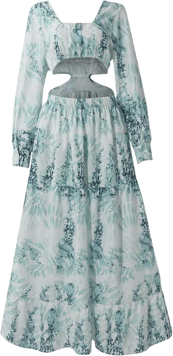 Women's Casual Dresses Summer Loose Trendy Short Sleeve V-Neck Floral Print Beach Vacation Maxi Dress, S-XL