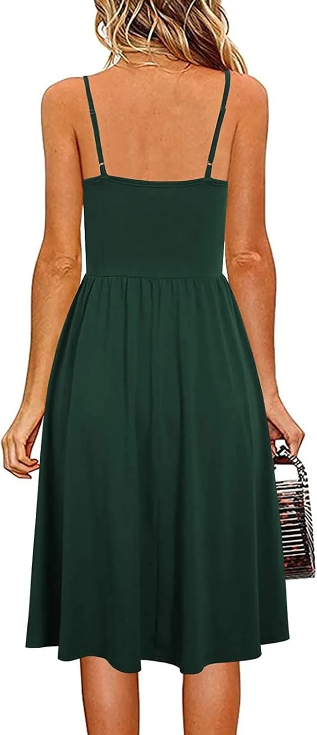 Women's Casual Dresses Summer Pleated Dress Sexy Spaghetti Strap Dresses Sleeveless V Neck Solid Tiered Clothes