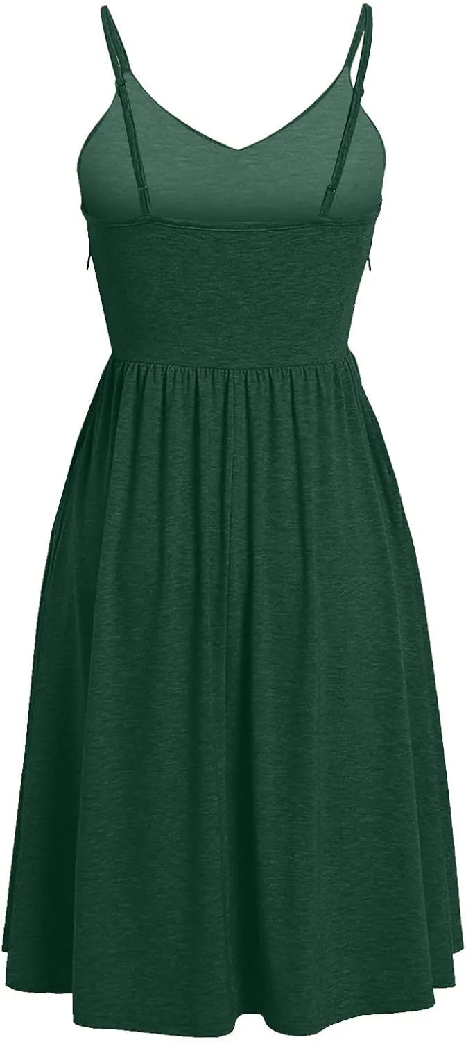 Women's Casual Dresses Summer Pleated Dress Sexy Spaghetti Strap Dresses Sleeveless V Neck Solid Tiered Clothes