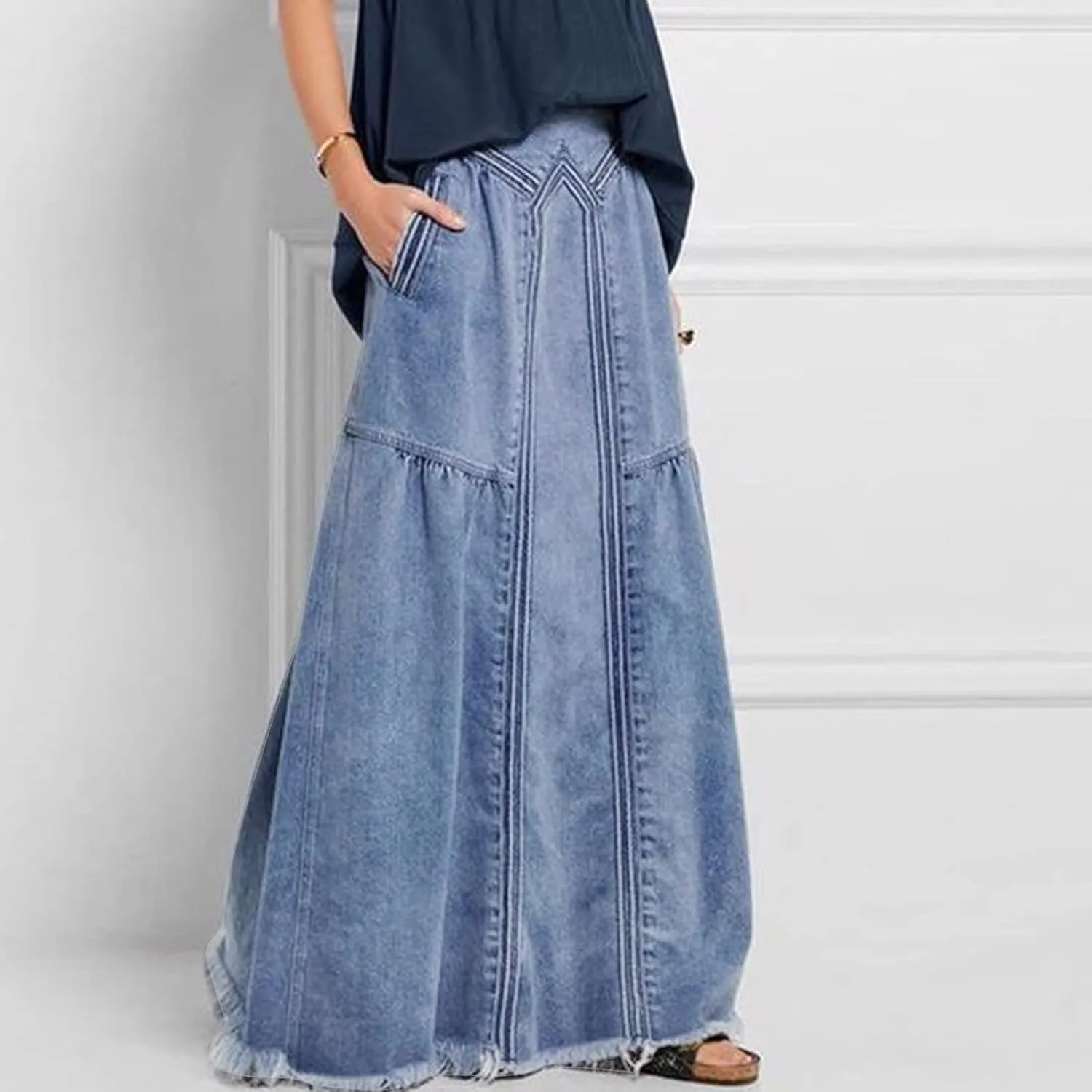 Women's Casual High Waist Denim Skirt Slim Fit A Line Jean Maxi Skirt Plus Size Sexy Mini Skirt