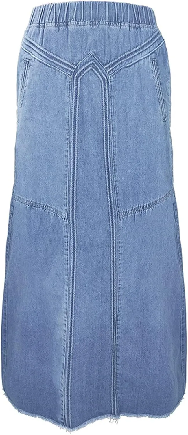 Women's Casual High Waist Denim Skirt Slim Fit A Line Jean Maxi Skirt Plus Size Sexy Mini Skirt
