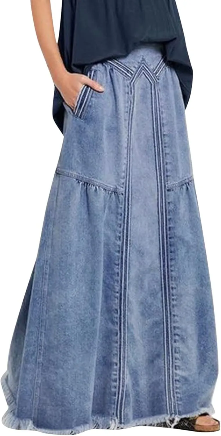 Women's Casual High Waist Denim Skirt Slim Fit A Line Jean Maxi Skirt Plus Size Sexy Mini Skirt
