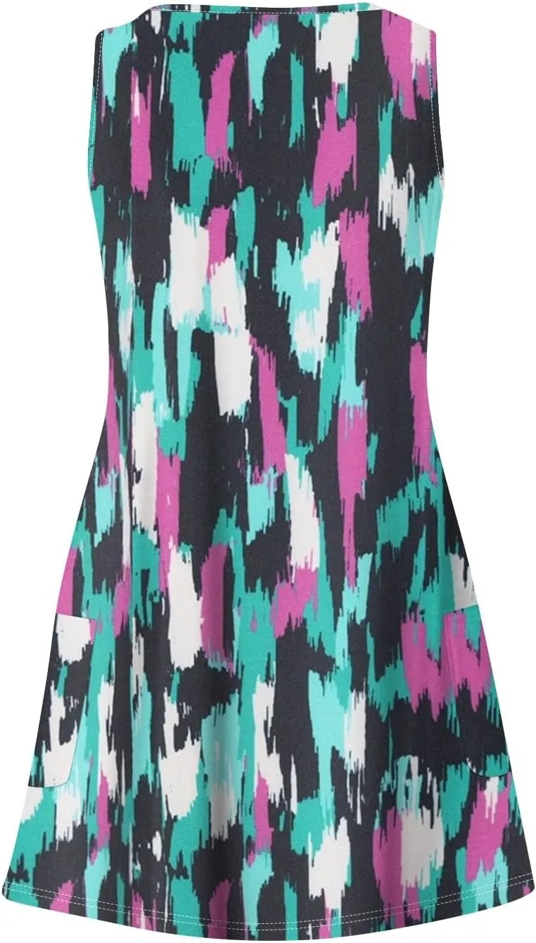 Women's Casual Sundress with Pockets 2025 Summer Boho Beach Dress V Neck Loose Tank Dresses