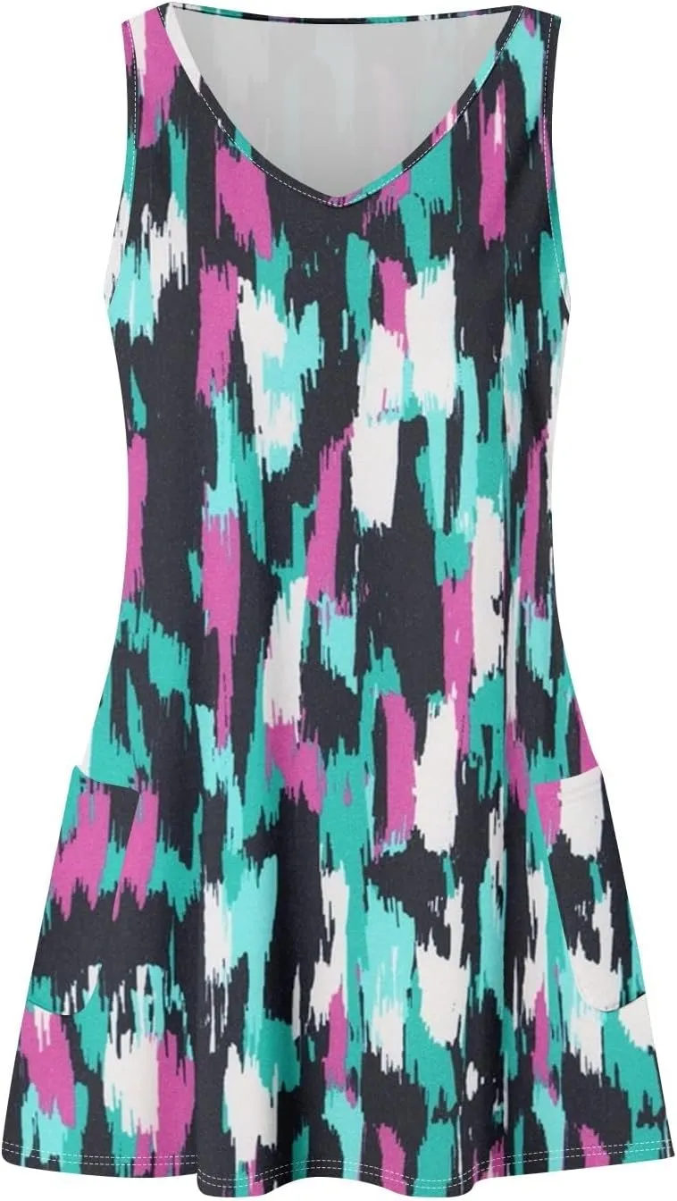 Women's Casual Sundress with Pockets 2025 Summer Boho Beach Dress V Neck Loose Tank Dresses