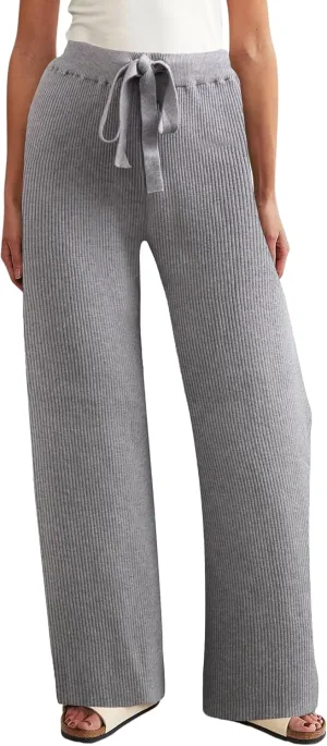 Women's Casual Wide Leg Pants Fall Winter Elastic Waist Loose Rib Knit Lounge Palazzo Trousers High Waist Sweater Pant