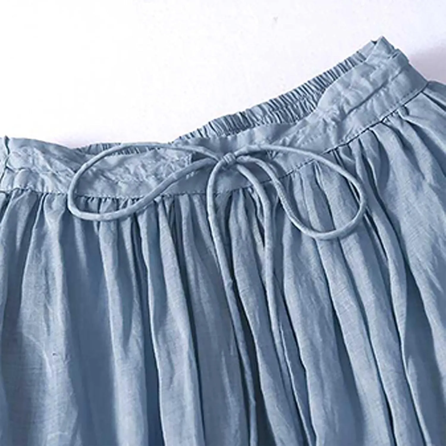 Women's Cotton Linen Skirt Drawstring Waist A Line Beach Flowy Long Skirts Summer Casual Beach Boho Pleated Dress
