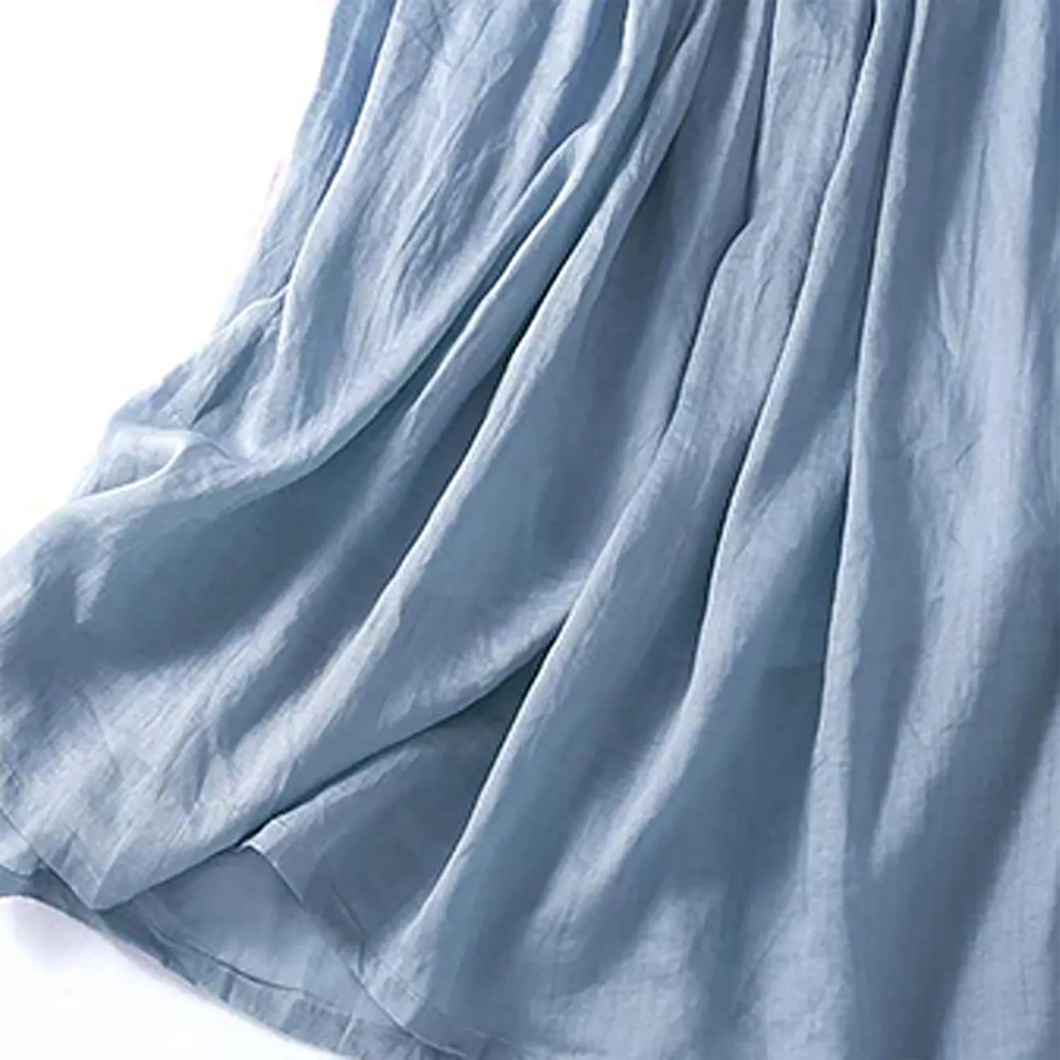 Women's Cotton Linen Skirt Drawstring Waist A Line Beach Flowy Long Skirts Summer Casual Beach Boho Pleated Dress
