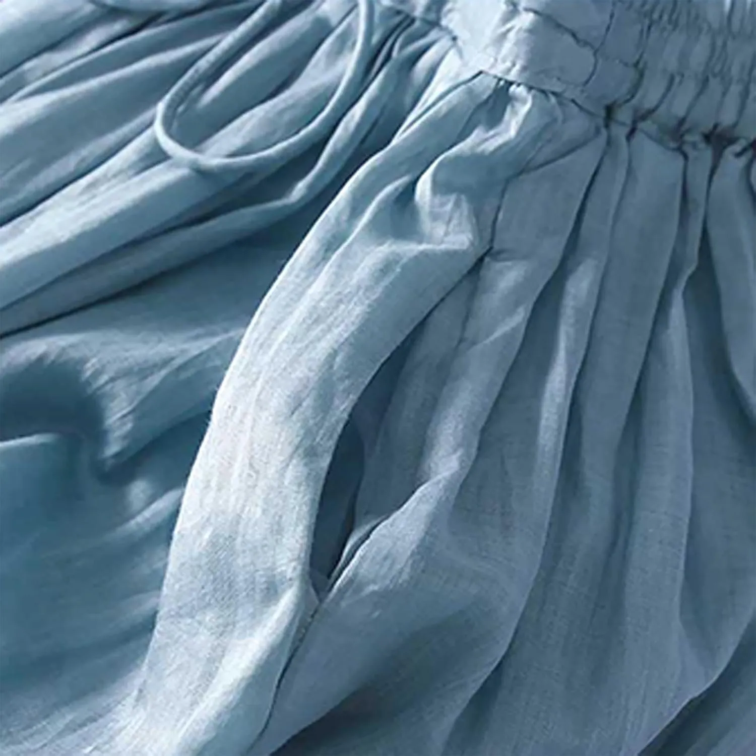 Women's Cotton Linen Skirt Drawstring Waist A Line Beach Flowy Long Skirts Summer Casual Beach Boho Pleated Dress