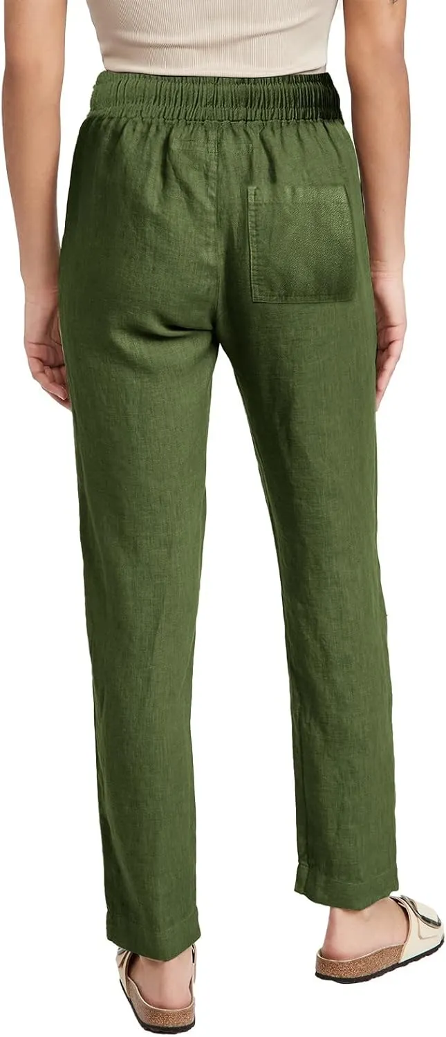 Women's Cotton Linen Straight Leg Pants Casual Summer Loose Sweatpants Tapered Ankle Capris Cropped Beach Trousers