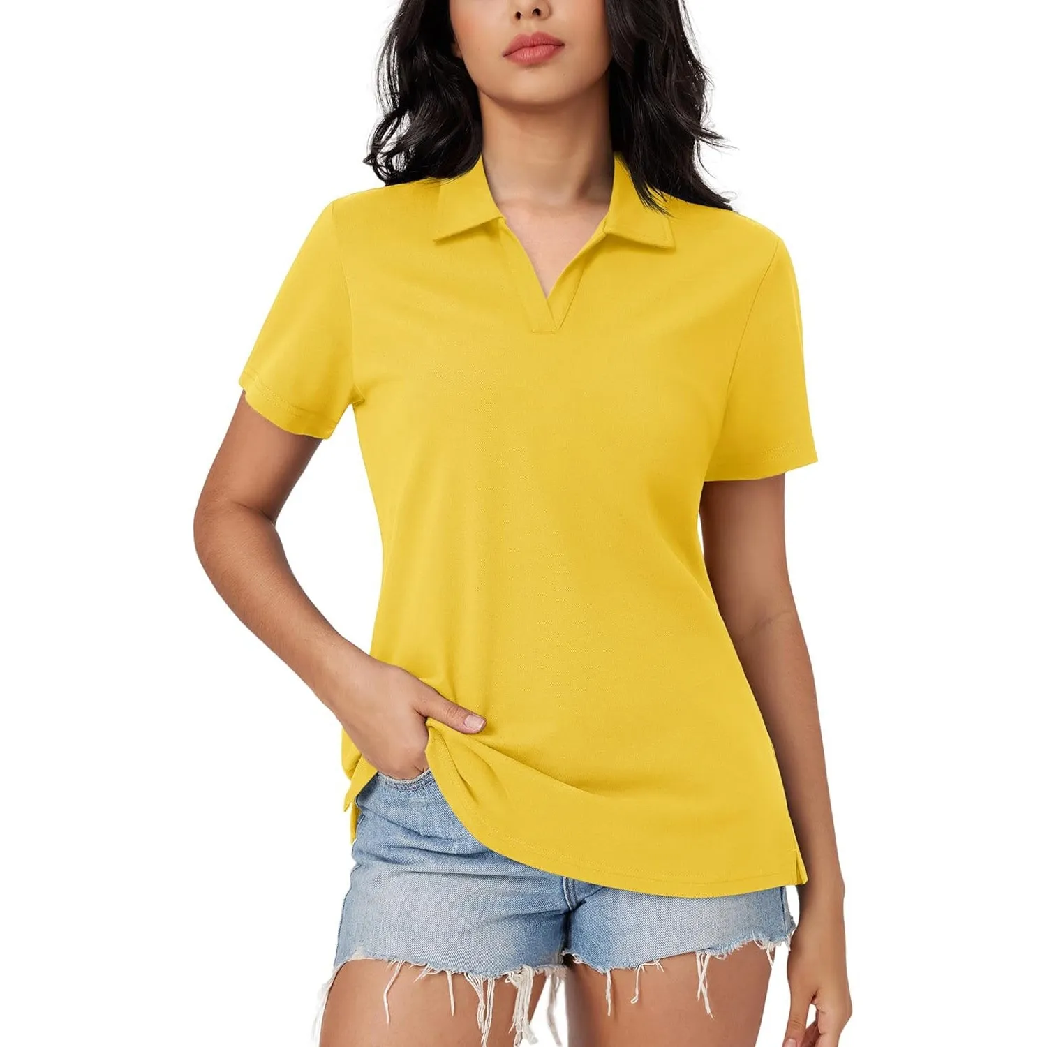 Women's Cotton V-Neck Polo Shirt | Short Sleeve Casual Golf & Work Tee