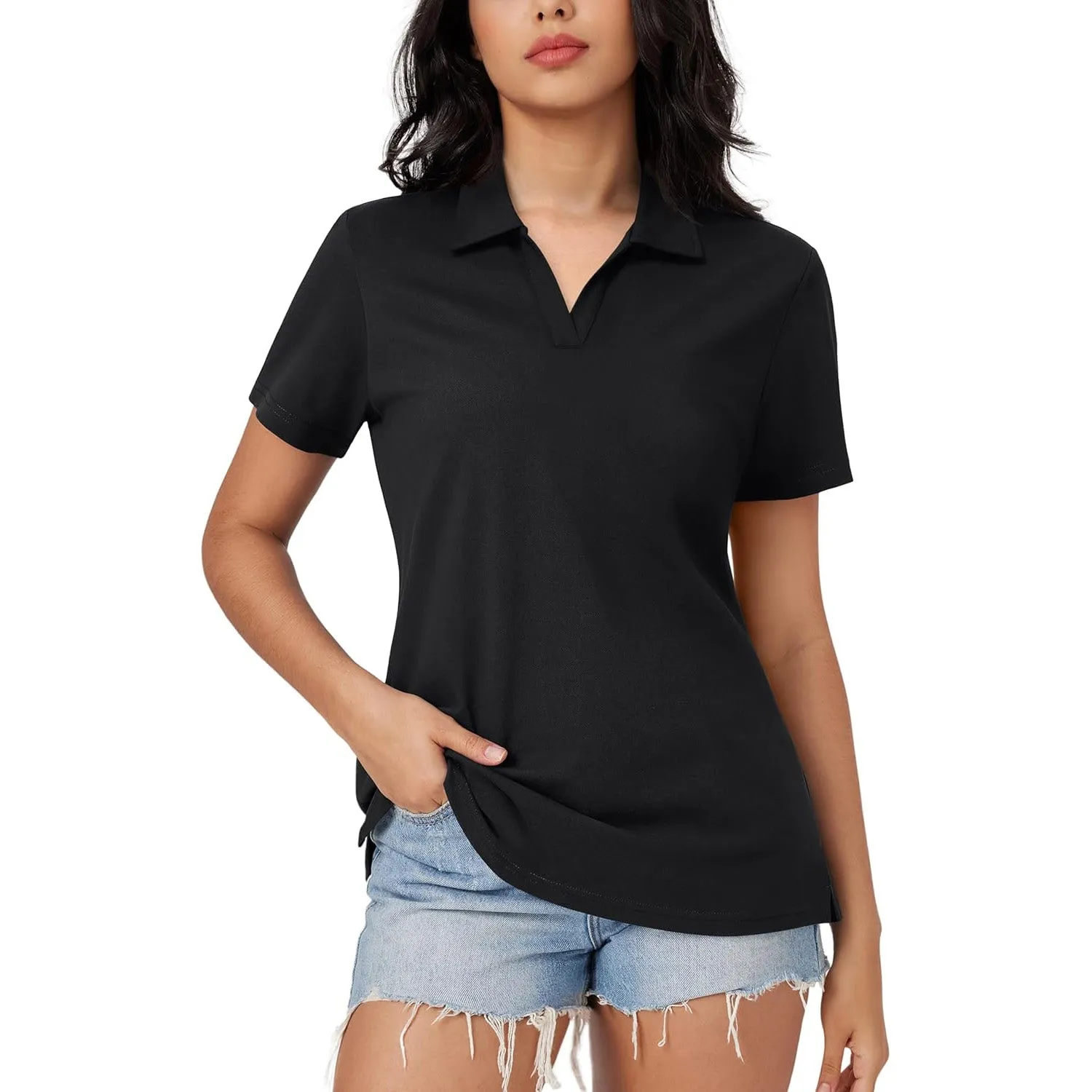 Women's Cotton V-Neck Polo Shirt | Short Sleeve Casual Golf & Work Tee