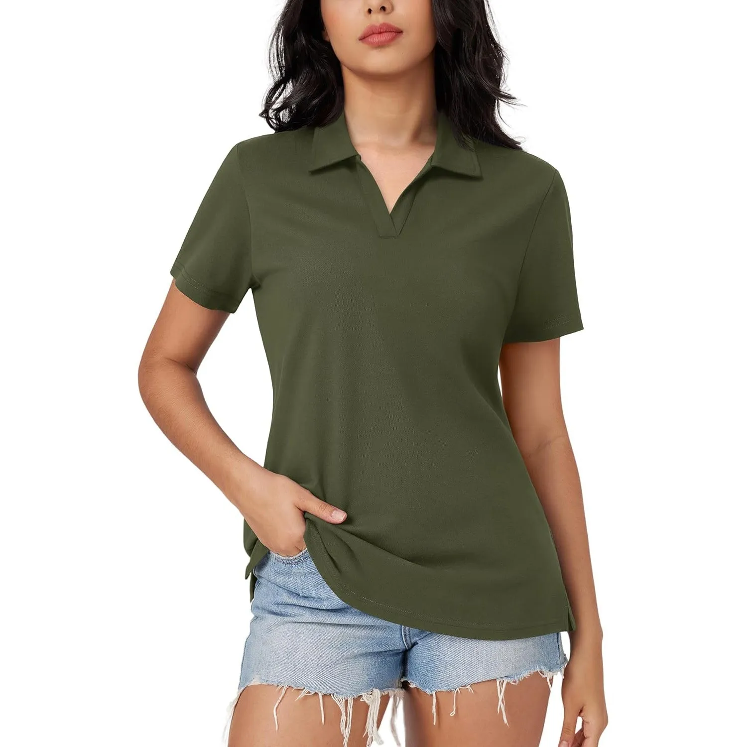 Women's Cotton V-Neck Polo Shirt | Short Sleeve Casual Golf & Work Tee