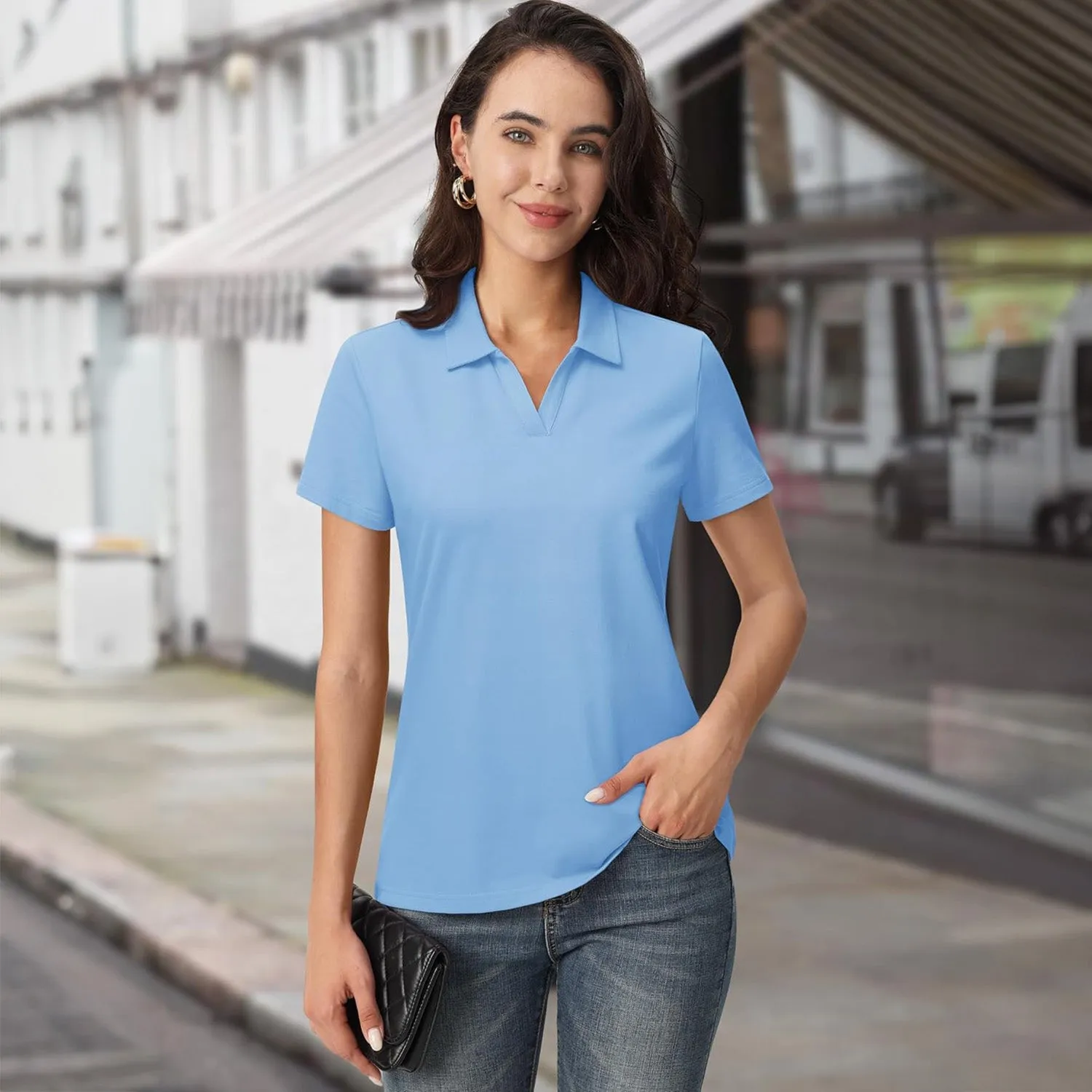 Women's Cotton V-Neck Polo Shirt | Short Sleeve Casual Golf & Work Tee