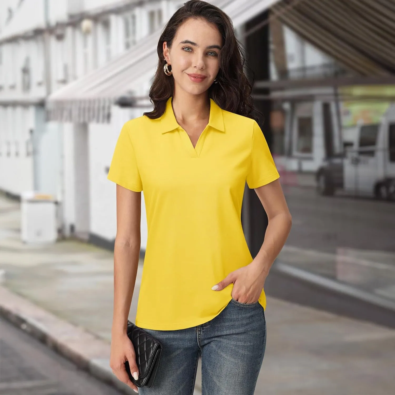 Women's Cotton V-Neck Polo Shirt | Short Sleeve Casual Golf & Work Tee