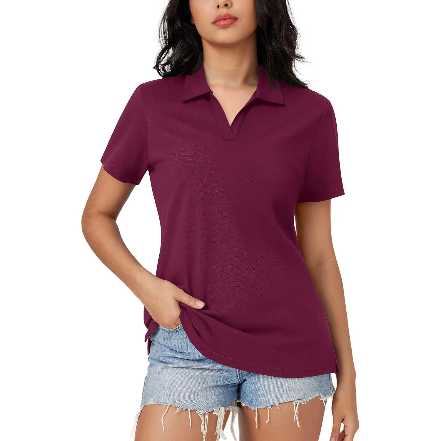Women's Cotton V-Neck Polo Shirt | Short Sleeve Casual Golf & Work Tee