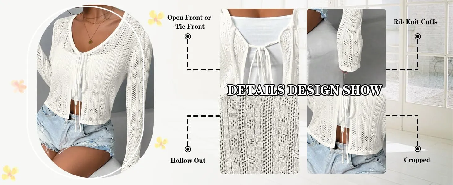 Women's Cute Handmade Cardigan Summer Little Sweater Lightweight Top with Small Flowers Pattern