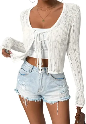 Women's Cute Handmade Cardigan Summer Little Sweater Lightweight Top with Small Flowers Pattern