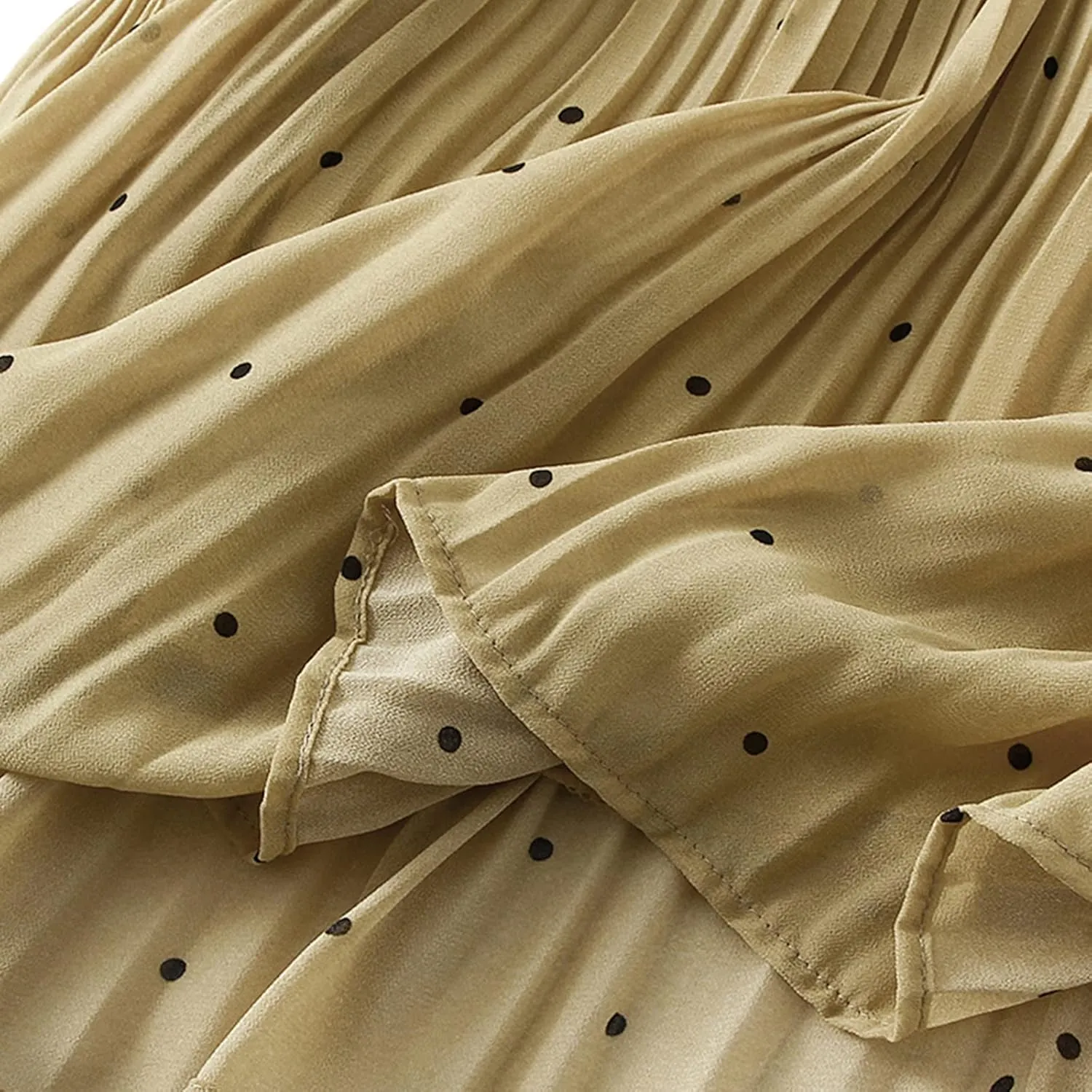 Women's Dot Print Midi Skirts Elastic High Waist Double Layer Chiffon Pleated Skirts Summer Casual A-line Skirts