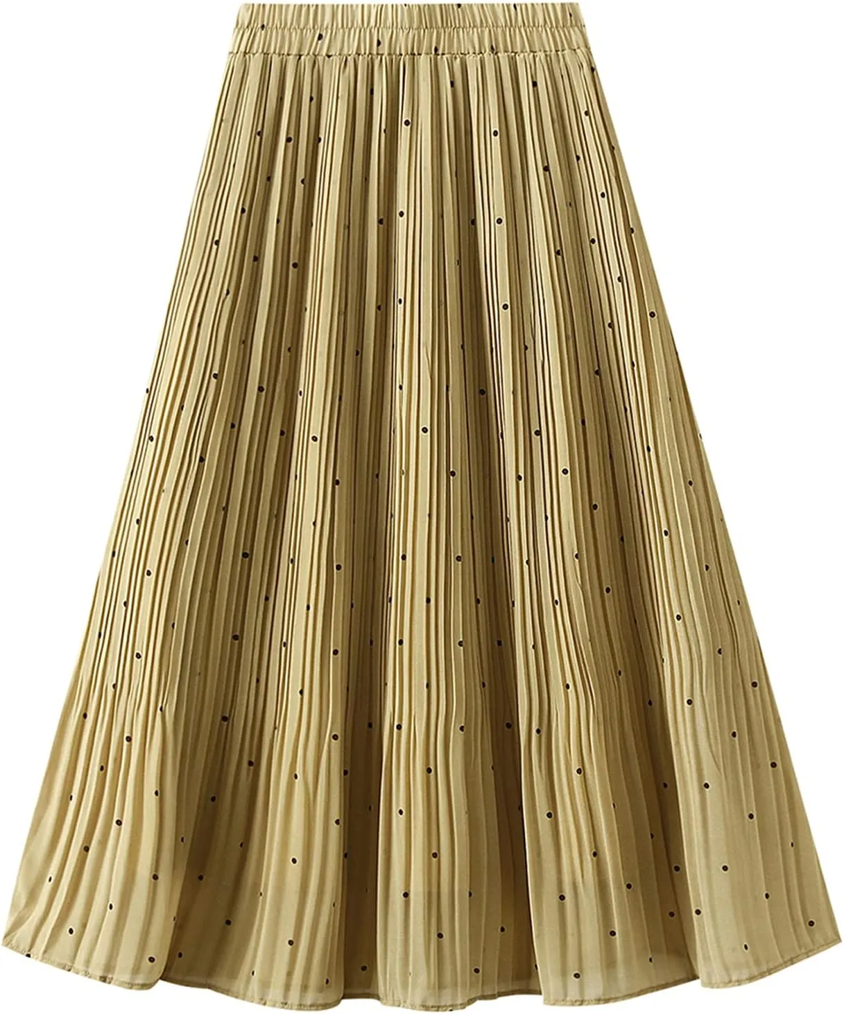 Women's Dot Print Midi Skirts Elastic High Waist Double Layer Chiffon Pleated Skirts Summer Casual A-line Skirts