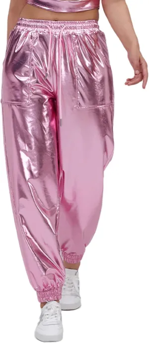 Womens Drawstring Cargo High Waist Jogger Pants Sexy Metallic Sparkly Wide Leg Pants Trousers Clubwear