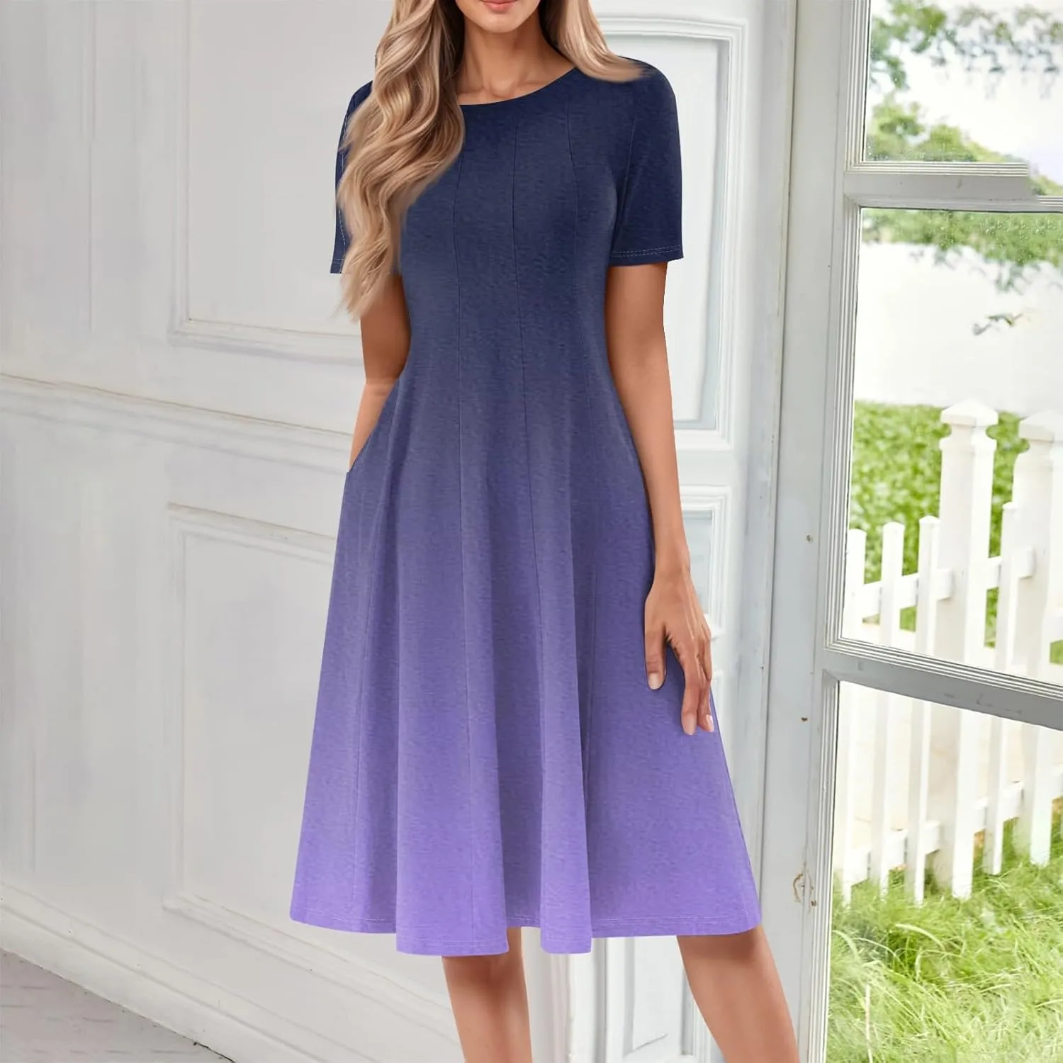 Womens Dresses Dresses for Women Casual Summer A Line Midi Dresses for Women Short Sleeve Loose Fit