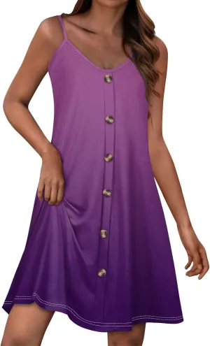 Womens Easter Dress Summer Beach Vacation Halter Dresses Button Down A Line Midi Dress Casual Spaghetti Strap