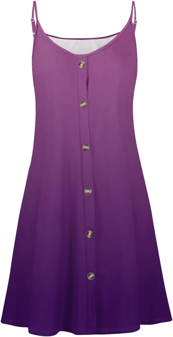 Womens Easter Dress Summer Beach Vacation Halter Dresses Button Down A Line Midi Dress Casual Spaghetti Strap