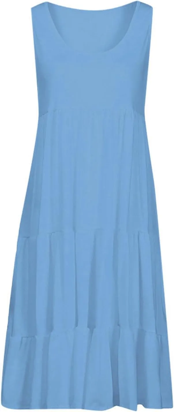 Womens Fashion Holiday Summer Dresses Sleeveless Party Beach Dress Round Neck Gradient Print Tank Dress Sundress