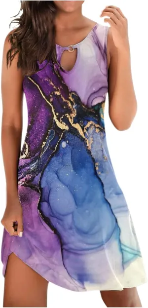Womens Floral Print Tank Top Dress Aline Tshirt Sun Dress Summer Casual Sundresses 2023 Beach Vacation Outfits