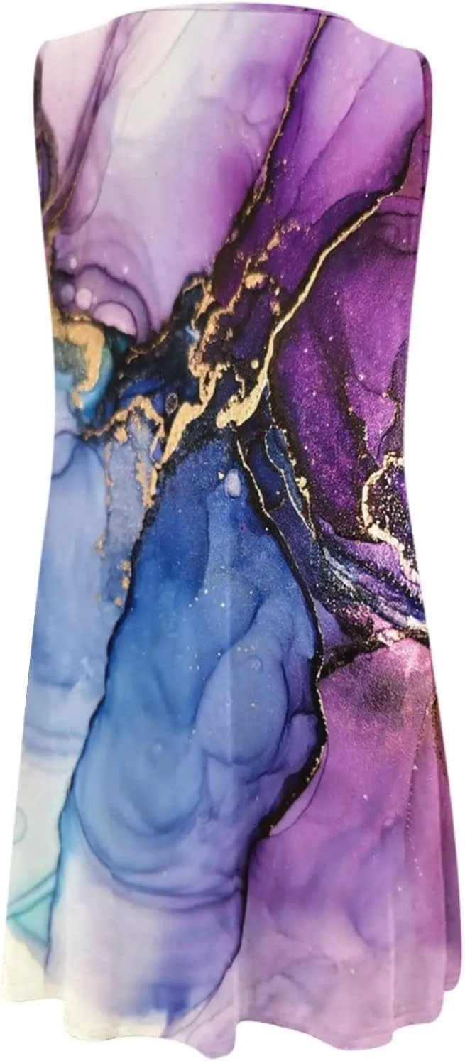 Womens Floral Print Tank Top Dress Aline Tshirt Sun Dress Summer Casual Sundresses 2023 Beach Vacation Outfits