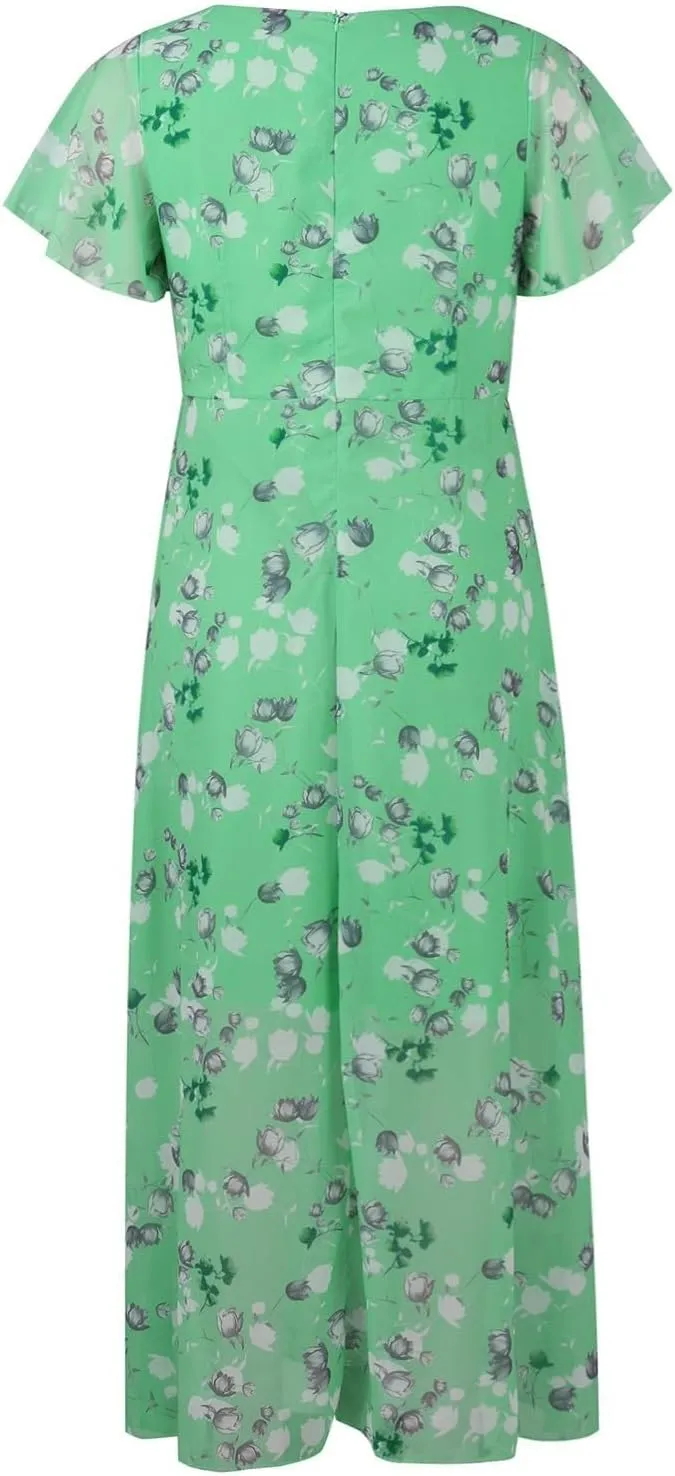Womens Floral Summer Dress Sundresses for Women Short Sleeve V Neck a Line Chiffon Ruffle Flowy Maxi Dress Casual 2025