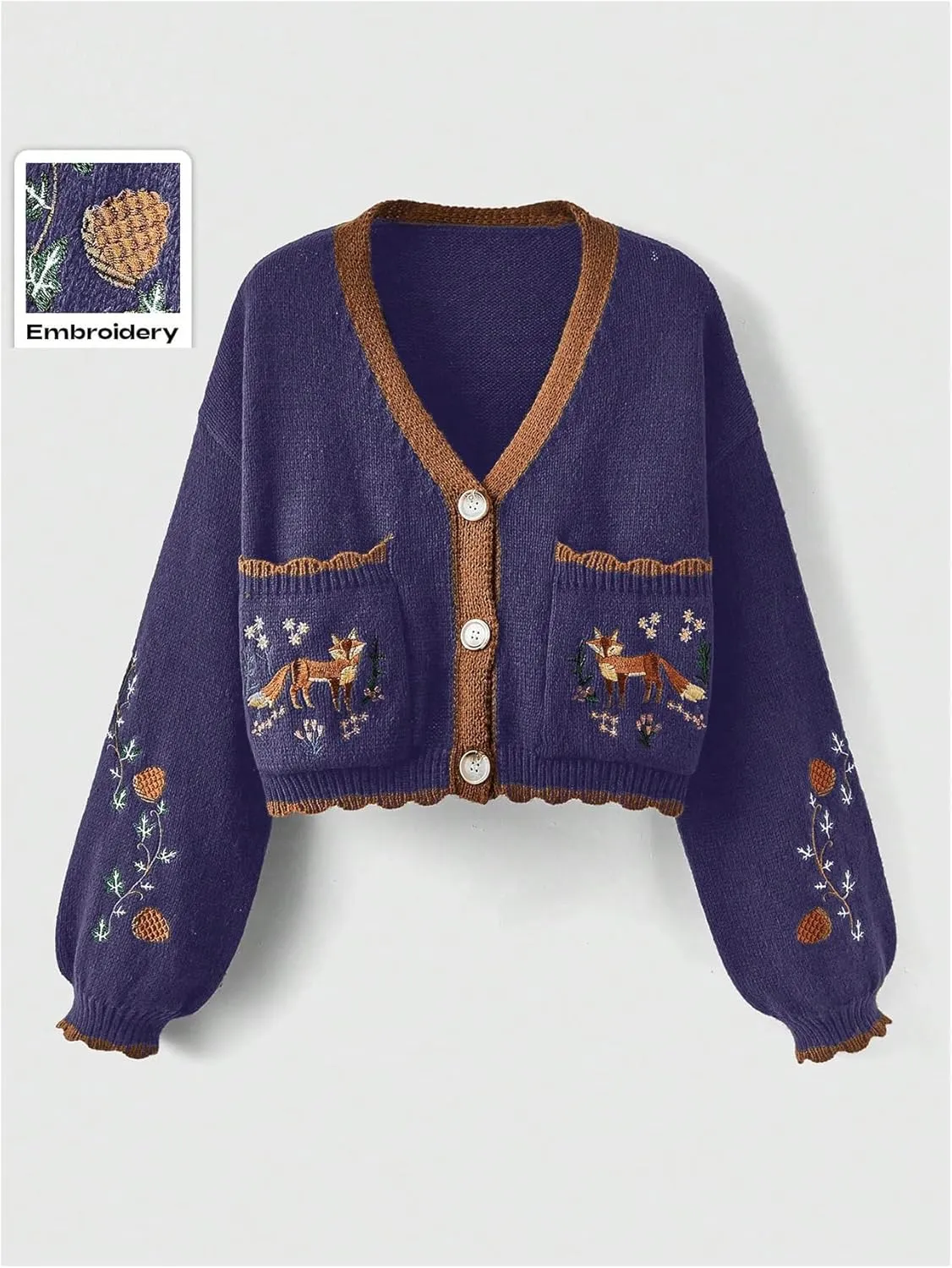 Women's Flower Embroidery Cardigans Sweaters Long Sleeve Button Down Knitted Loose Outwear
