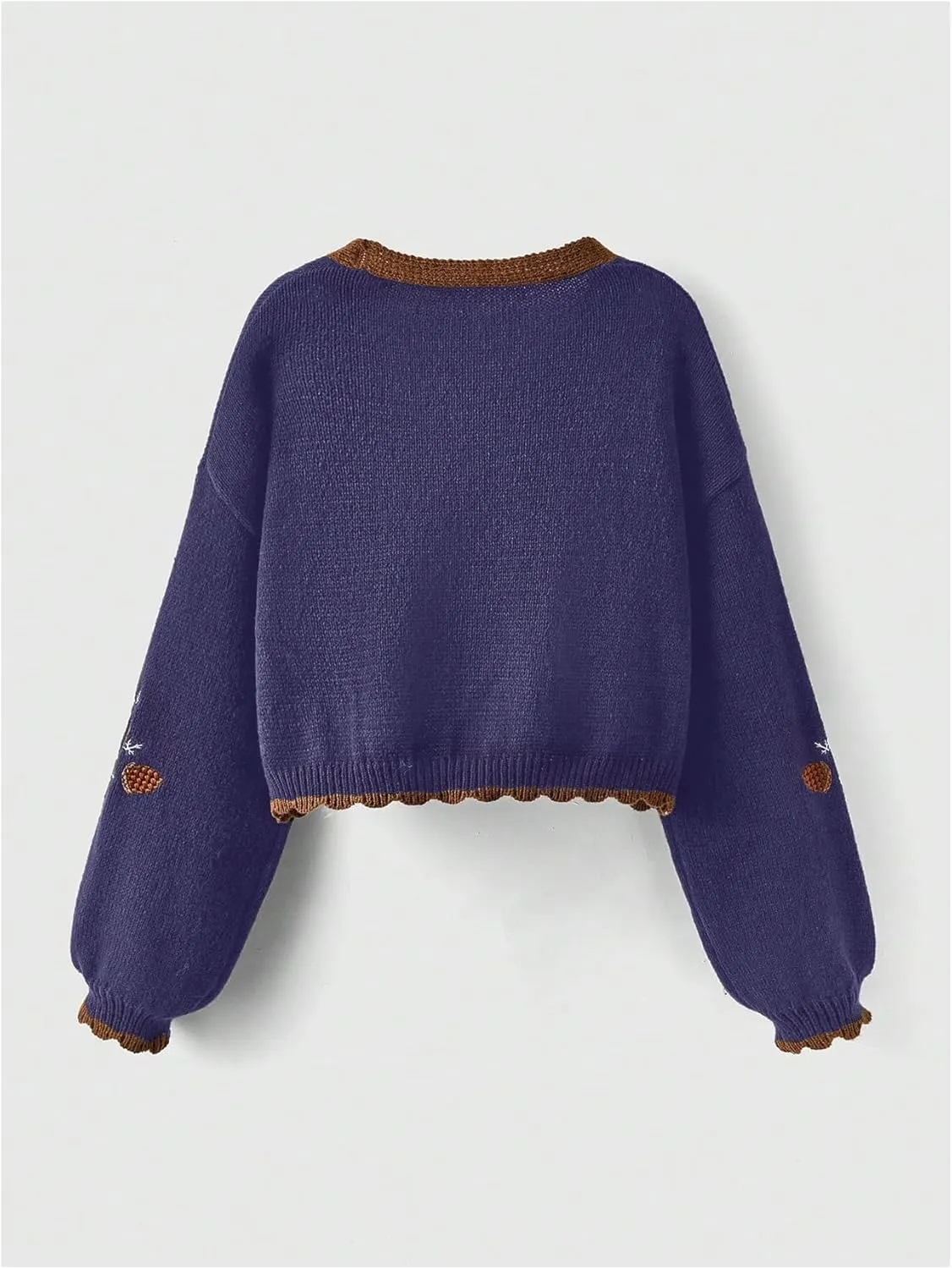Women's Flower Embroidery Cardigans Sweaters Long Sleeve Button Down Knitted Loose Outwear
