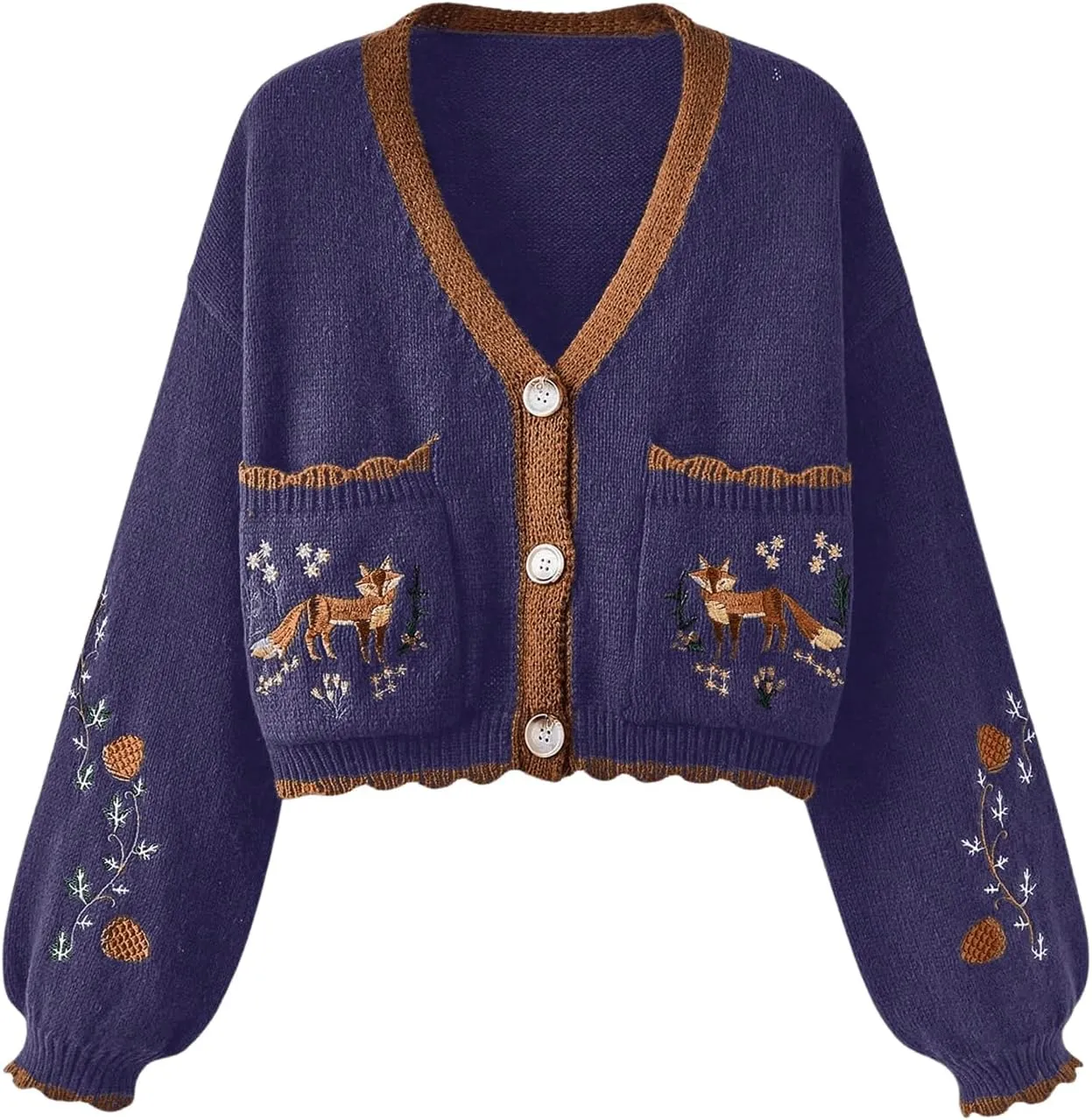Women's Flower Embroidery Cardigans Sweaters Long Sleeve Button Down Knitted Loose Outwear