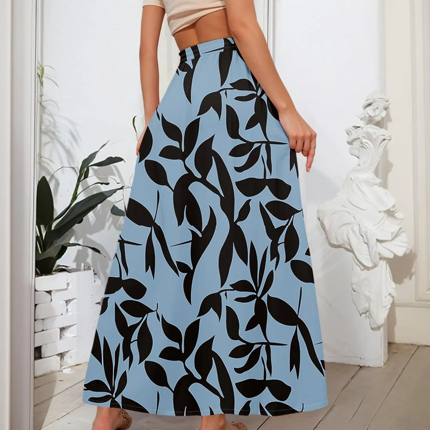 Women's Flowy Maxi Skirt Summer High Waisted Pleated tie Casual Long Skirts with Pockets, S-2XL