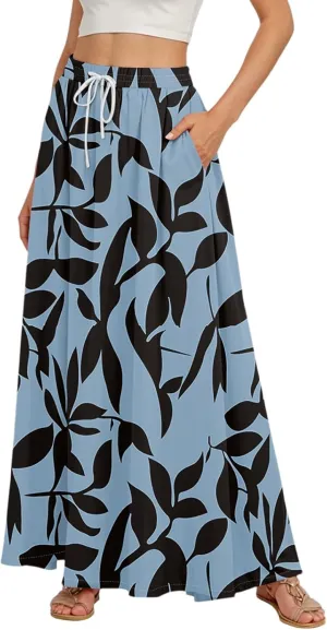 Women's Flowy Maxi Skirt Summer High Waisted Pleated tie Casual Long Skirts with Pockets, S-2XL