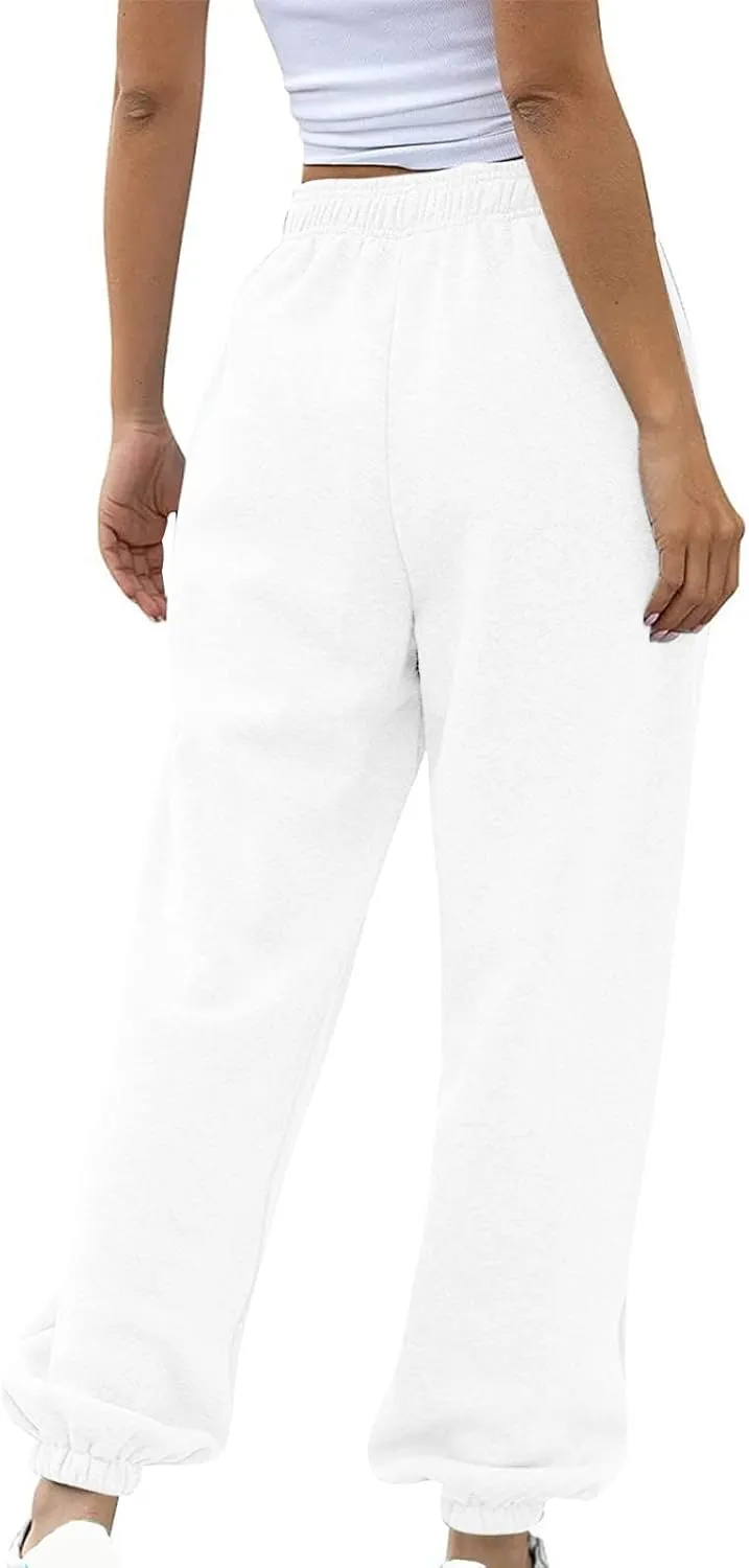 Womens High Waisted Baggy Sweatpants Workout Cinch Bottom High Waist Jogger Pants Y2k Trendy Pockets Lounge Trousers