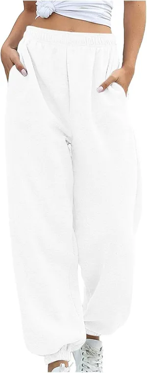 Womens High Waisted Baggy Sweatpants Workout Cinch Bottom High Waist Jogger Pants Y2k Trendy Pockets Lounge Trousers