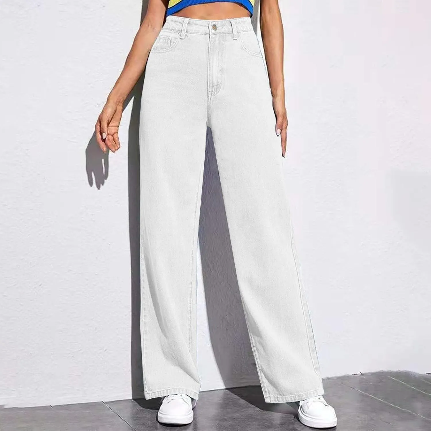 Women's High Waisted Wide Leg Jeans with Forward Pockets Trendy Casual Denim Pants for Comfort and Style Everyday