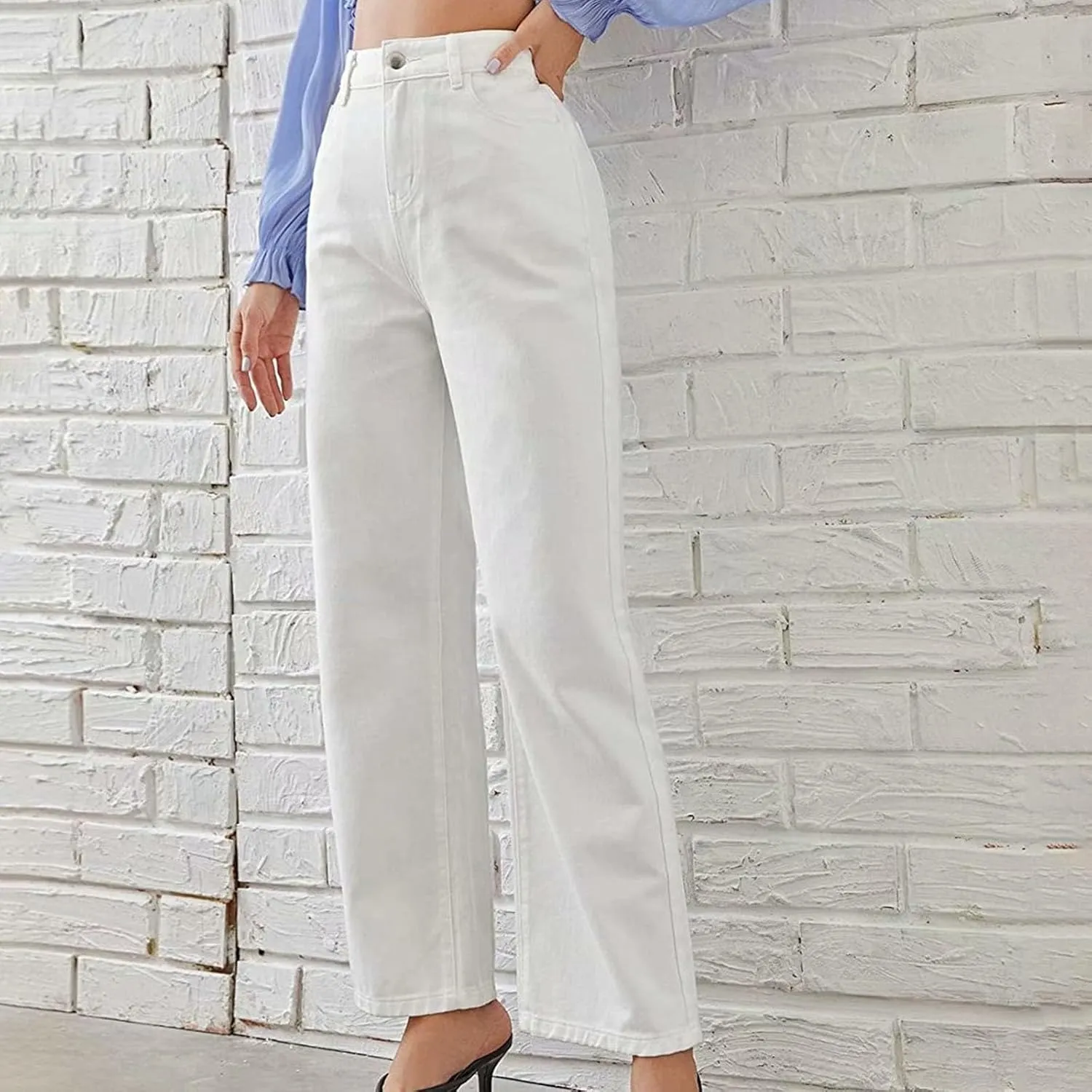 Women's High Waisted Wide Leg Jeans with Forward Pockets Trendy Casual Denim Pants for Comfort and Style Everyday