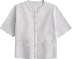 Womens Knit Cardigan Sweaters Fall Fashion Short Sleeve Button Down Cropped Coat Jacket with Pocket