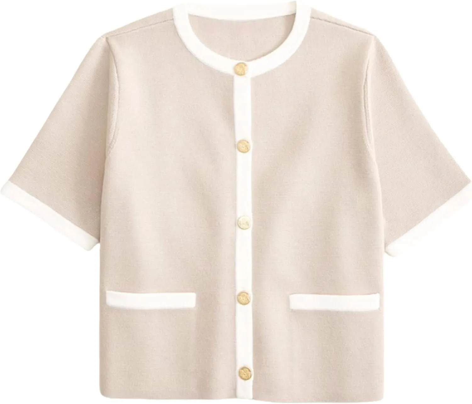 Womens Knit Cardigan Sweaters Fall Fashion Short Sleeve Button Down Cropped Coat Jacket with Pocket